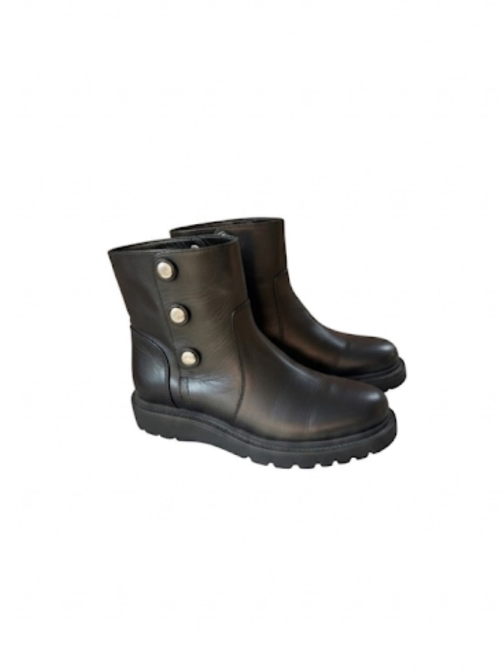 Aquatalia “Carina Moto” Black Leather Boot With Lug Sole Size 5.5